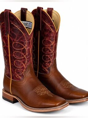 Anderson Bean Teskey’s Men’s 11.5D Square Toe Cowboy Boots Brown Burgundy USA